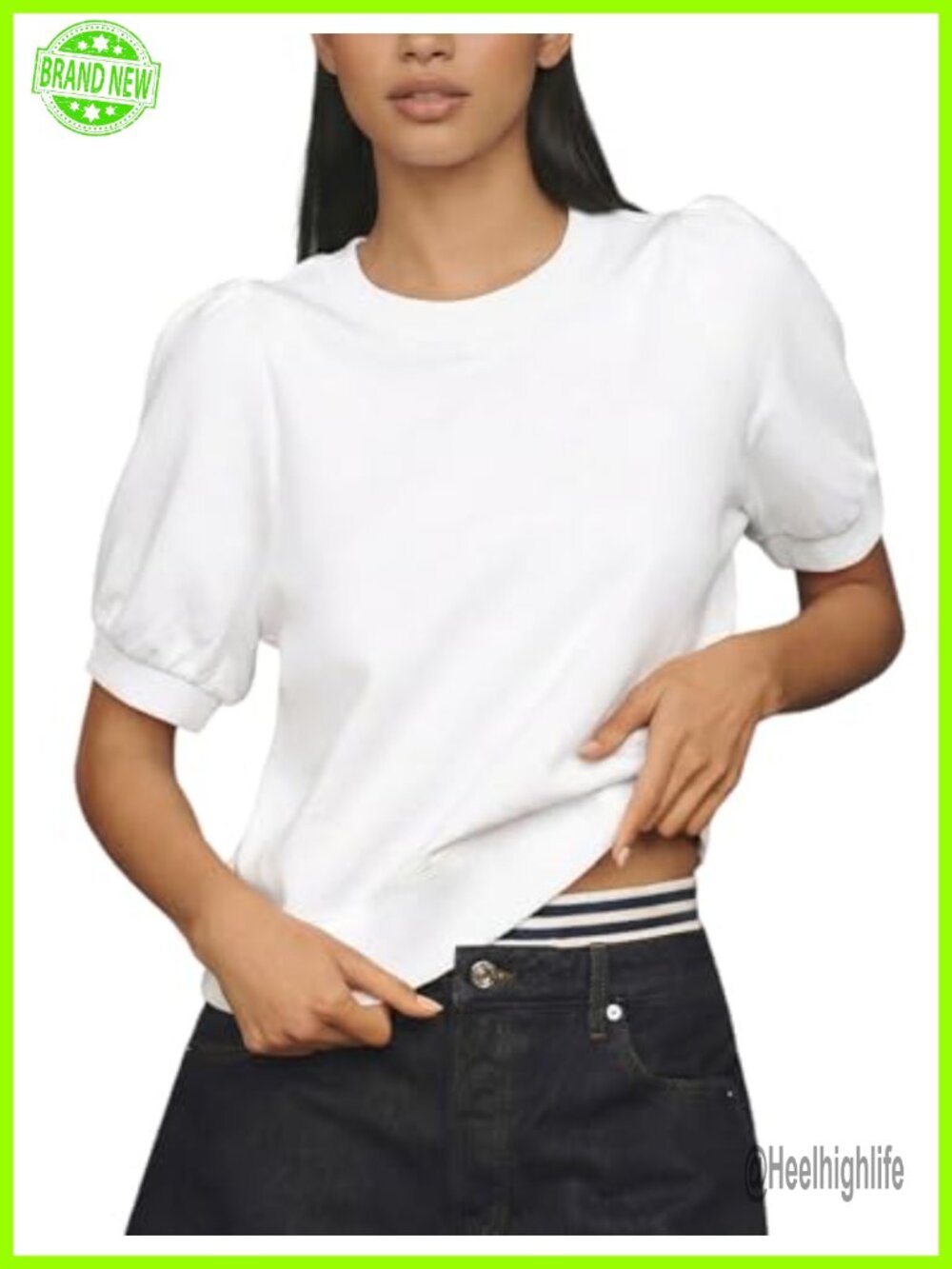 Puff Sleeve Crewneck Cropped T-Shirt Cotton Casual Top